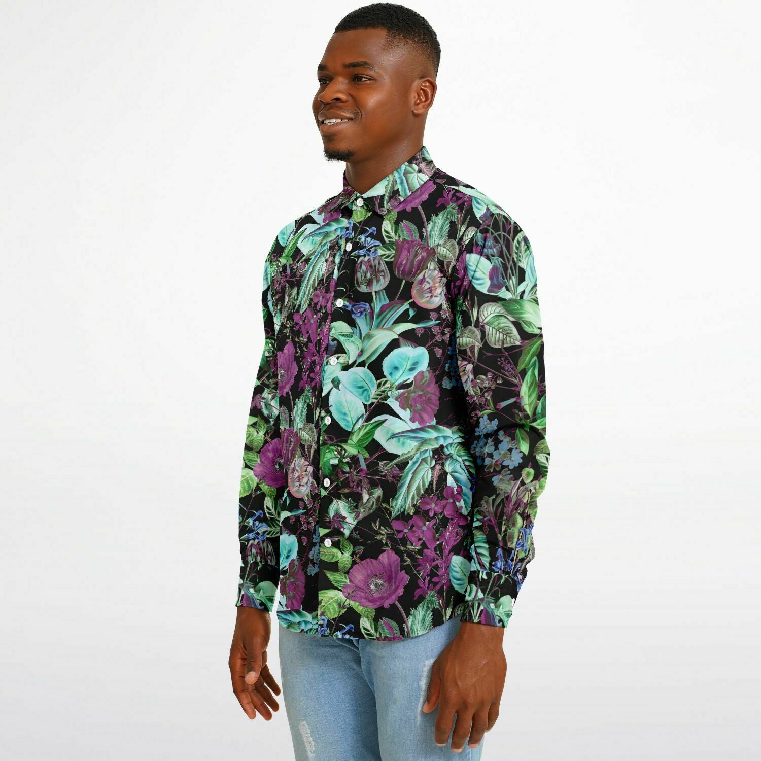 chemise masculine fleurs mauves