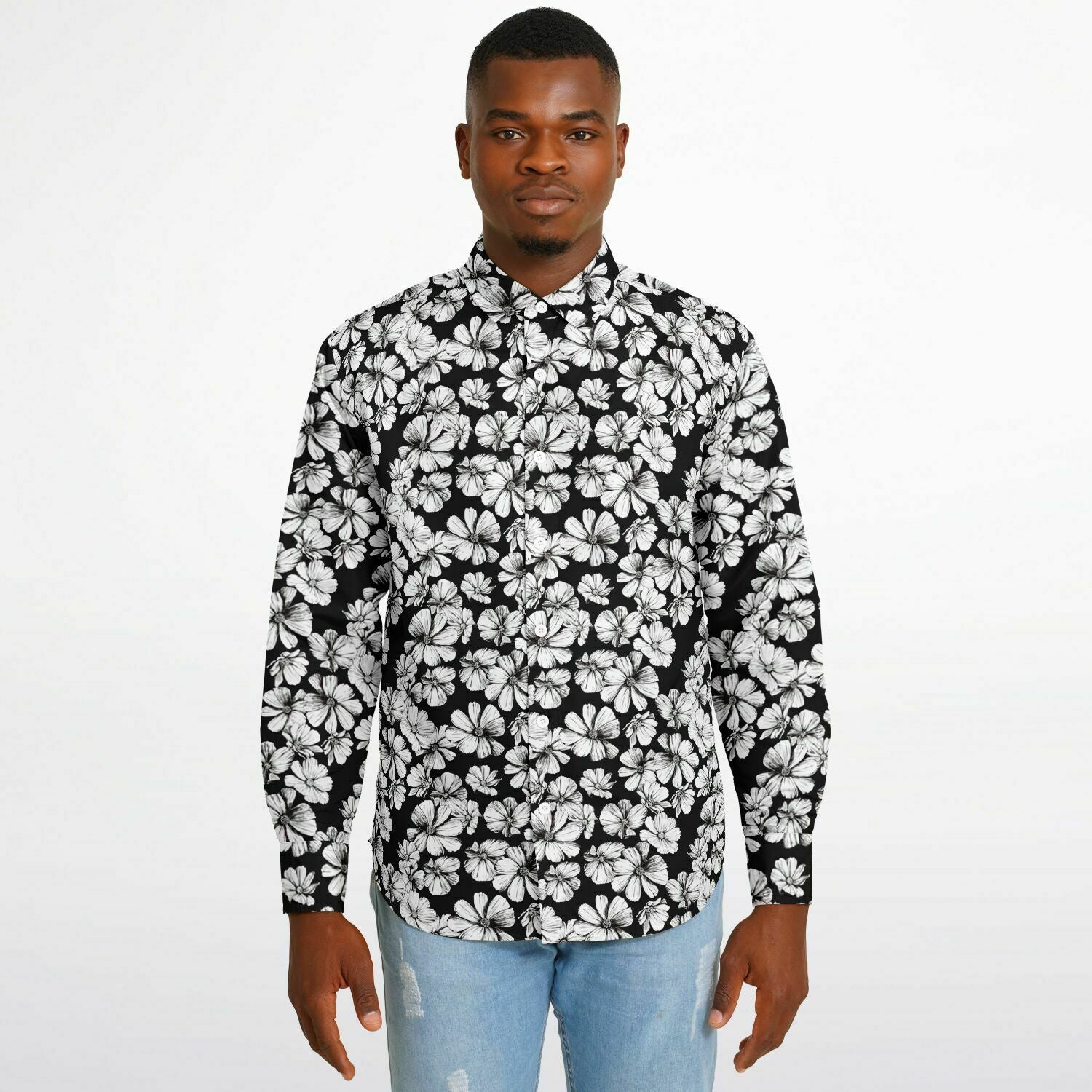 chemise casual homme fleurs blanches foncées