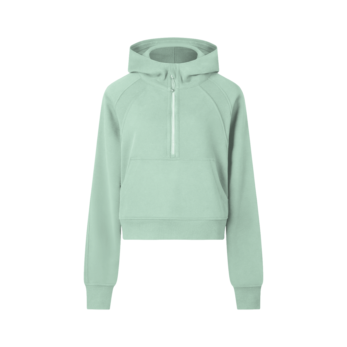 Sweat demi-zip à capuche enfant fille menthe, vue de face