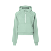 Sweat demi-zip à capuche enfant fille menthe, vue de face