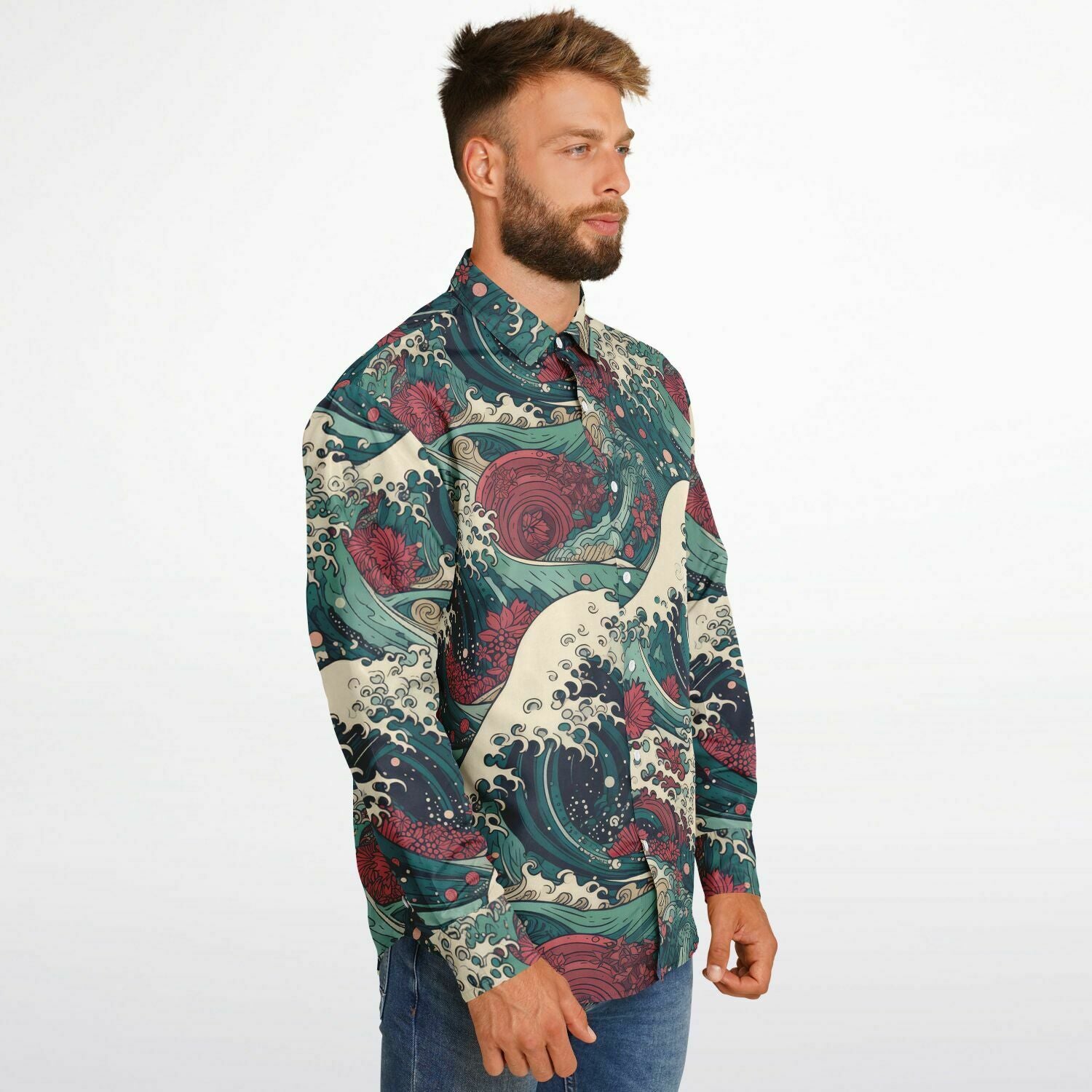 vagues du japon chemise à manches longues