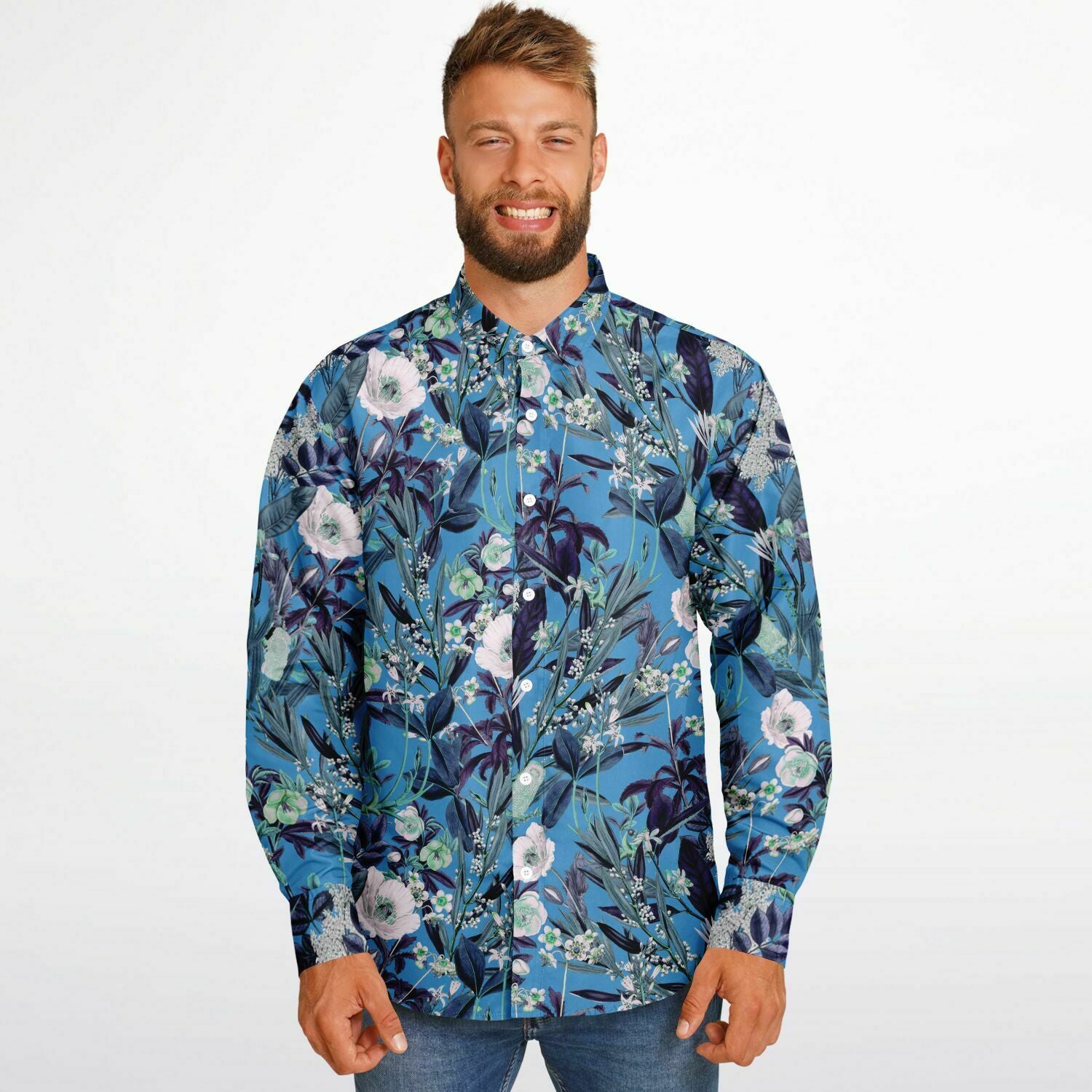 chemise bleue à motifs floraux pour homme