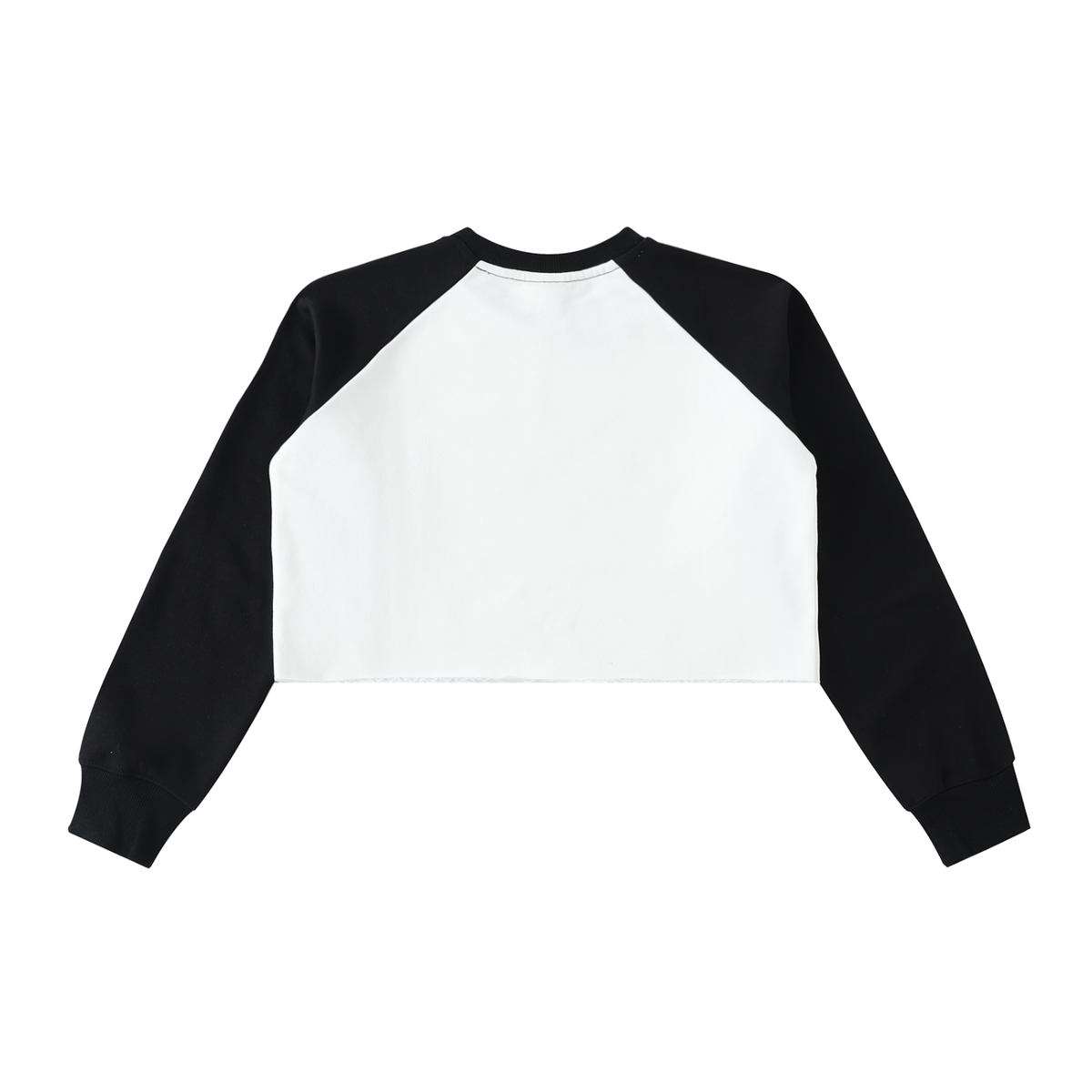 Dos du sweat crop top femme raglan bicolore blanc cassé