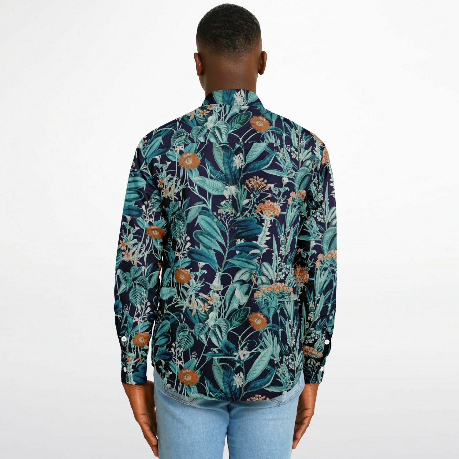 CHEMISE HOMME originale style floral bleue - MANCHES LONGUES