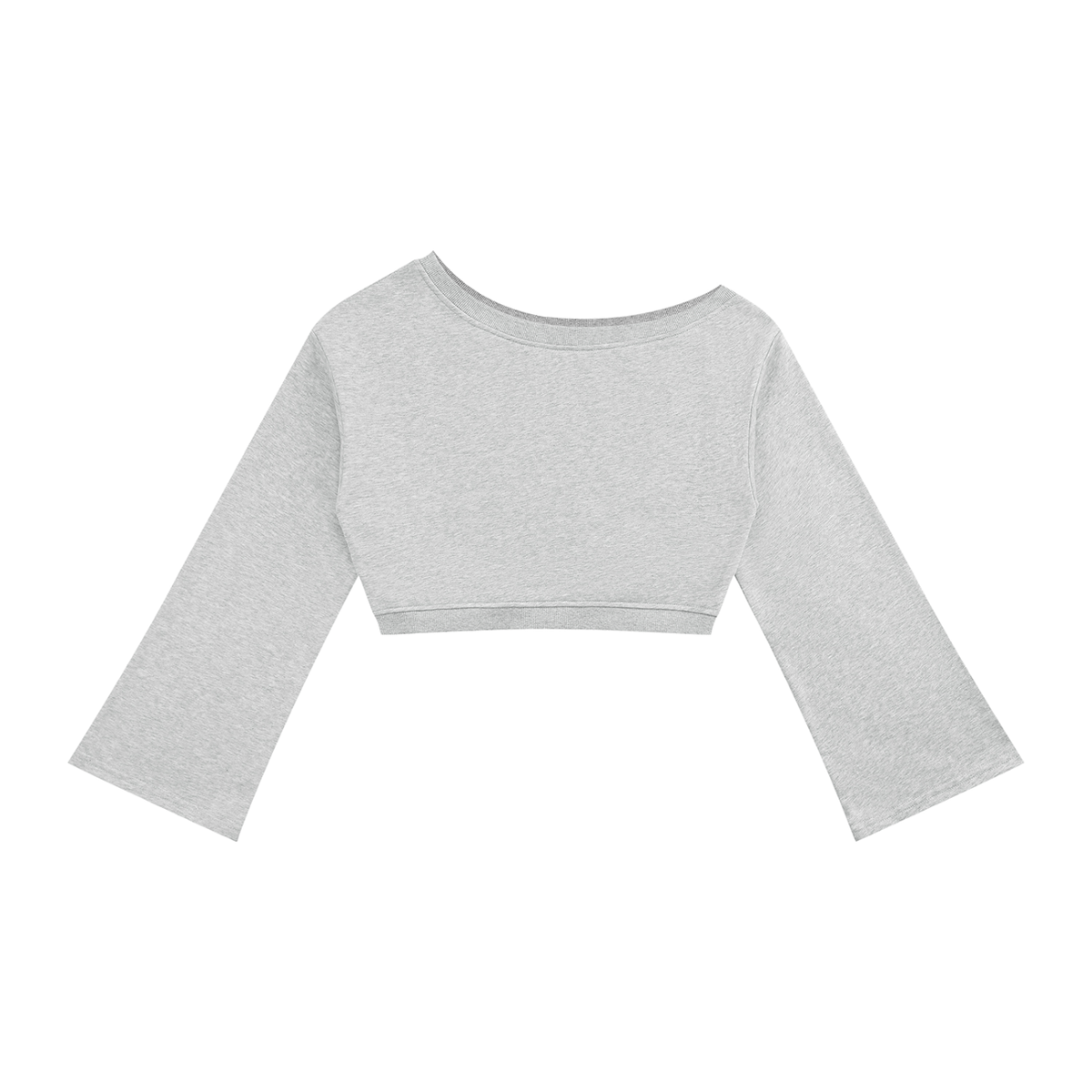 Sweat crop top femme épaules dénudées manches évasées gris chiné, vue de face