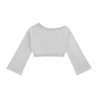 Sweat crop top femme épaules dénudées manches évasées gris chiné, vue de face