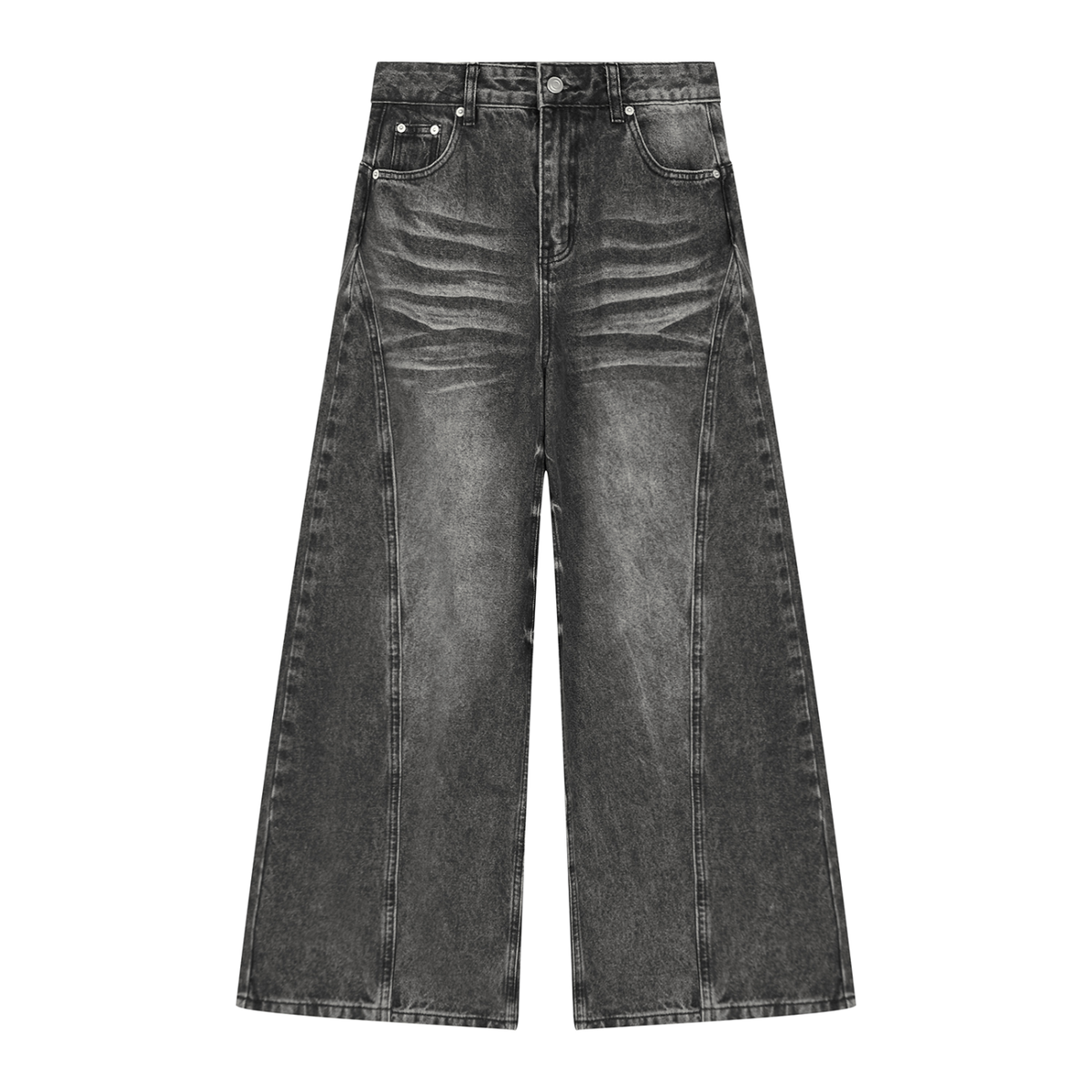 Jean wide leg femme original noir délavé taille haute, vue de face