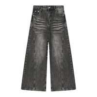 Jean wide leg femme original noir délavé taille haute, vue de face