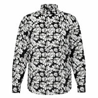 CHEMISE HOMME originale fleurs blanches sur fond noir MANCHES LONGUES