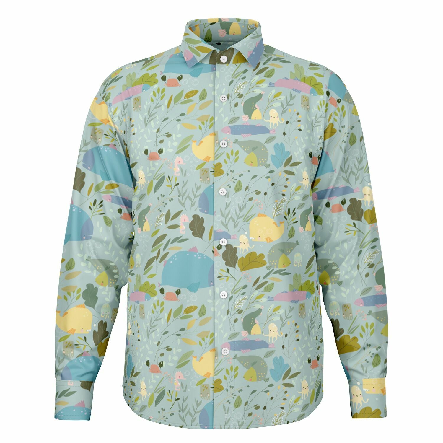 Chemise Homme vert clair à fleurs - Manches Longues