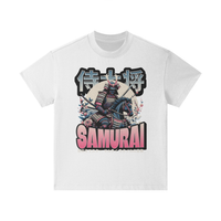 T-shirt oversized enfant Samouraï en blanc - imprimé guerrier japonais à cheval et vague