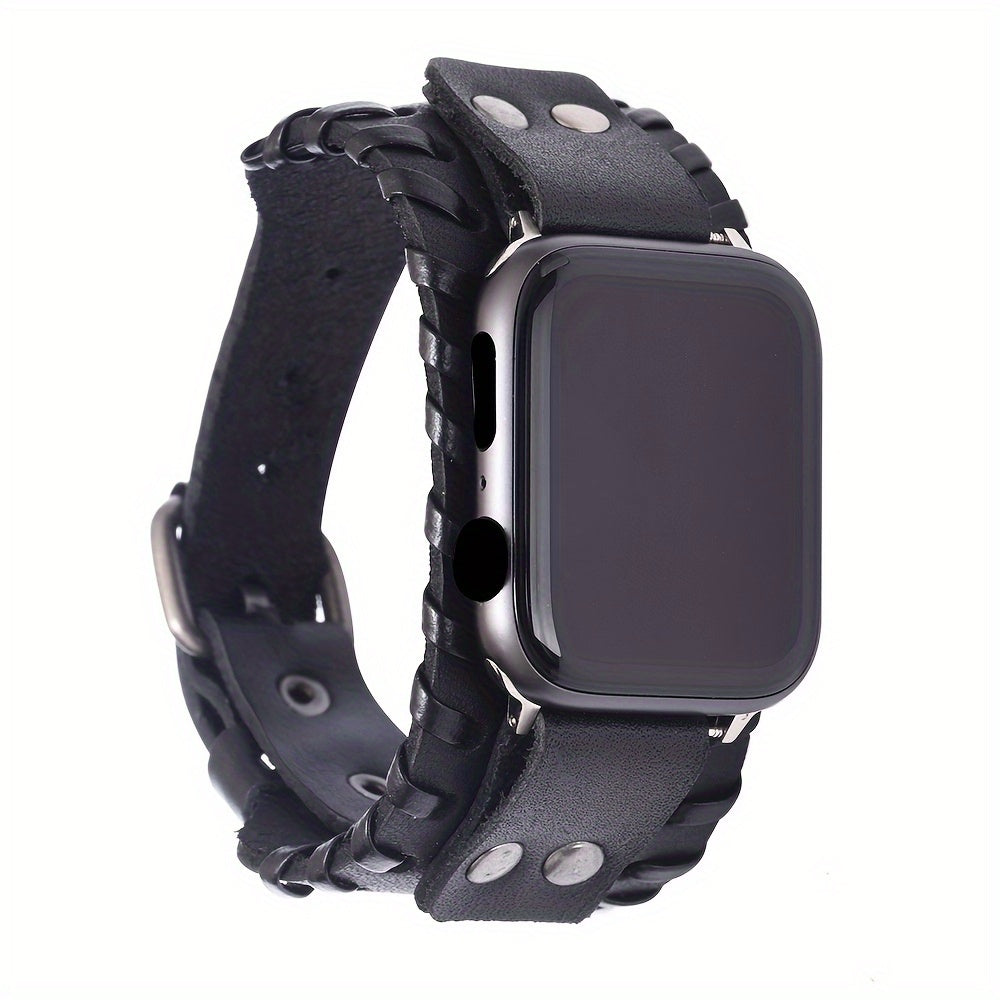 Bracelet Apple Watch manchette en cuir style punk, vue détaillée 5