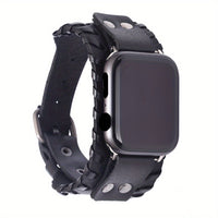Bracelet Apple Watch manchette en cuir style punk, vue détaillée 5