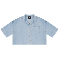 Packshot face de la chemise en jean crop femme original bleu clair