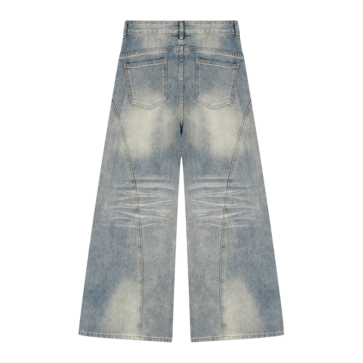 Dos du jean wide leg femme bleu jean délavé effet soleil