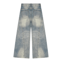 Dos du jean wide leg femme bleu jean délavé effet soleil