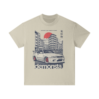 T-shirt oversized enfant Demonsta en sable - imprimé voiture japonaise et soleil levant