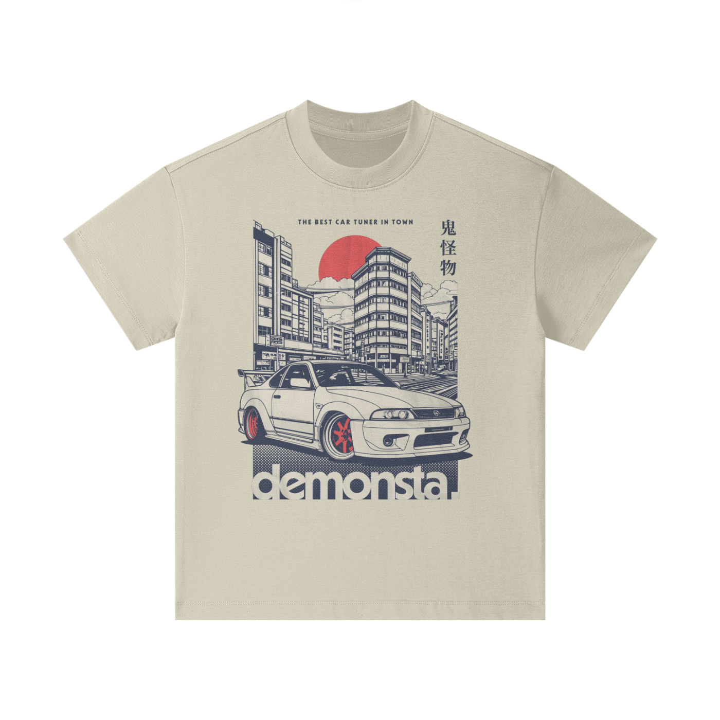 T-shirt oversized enfant Demonsta - imprimé voiture japonaise et soleil levant