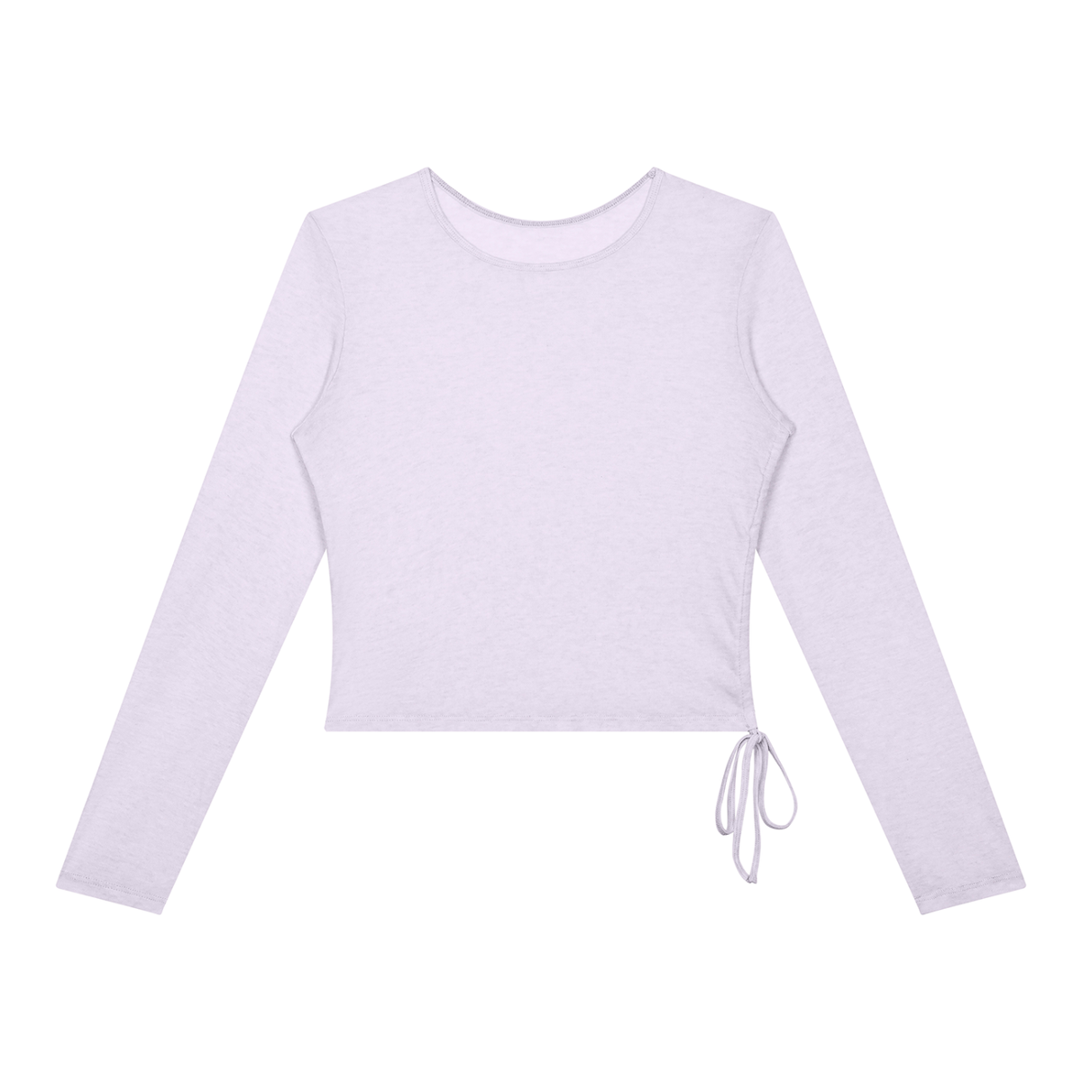 T-shirt femme manches longues crop top froncé lilas, vue de face