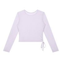T-shirt femme manches longues crop top froncé lilas, vue de face