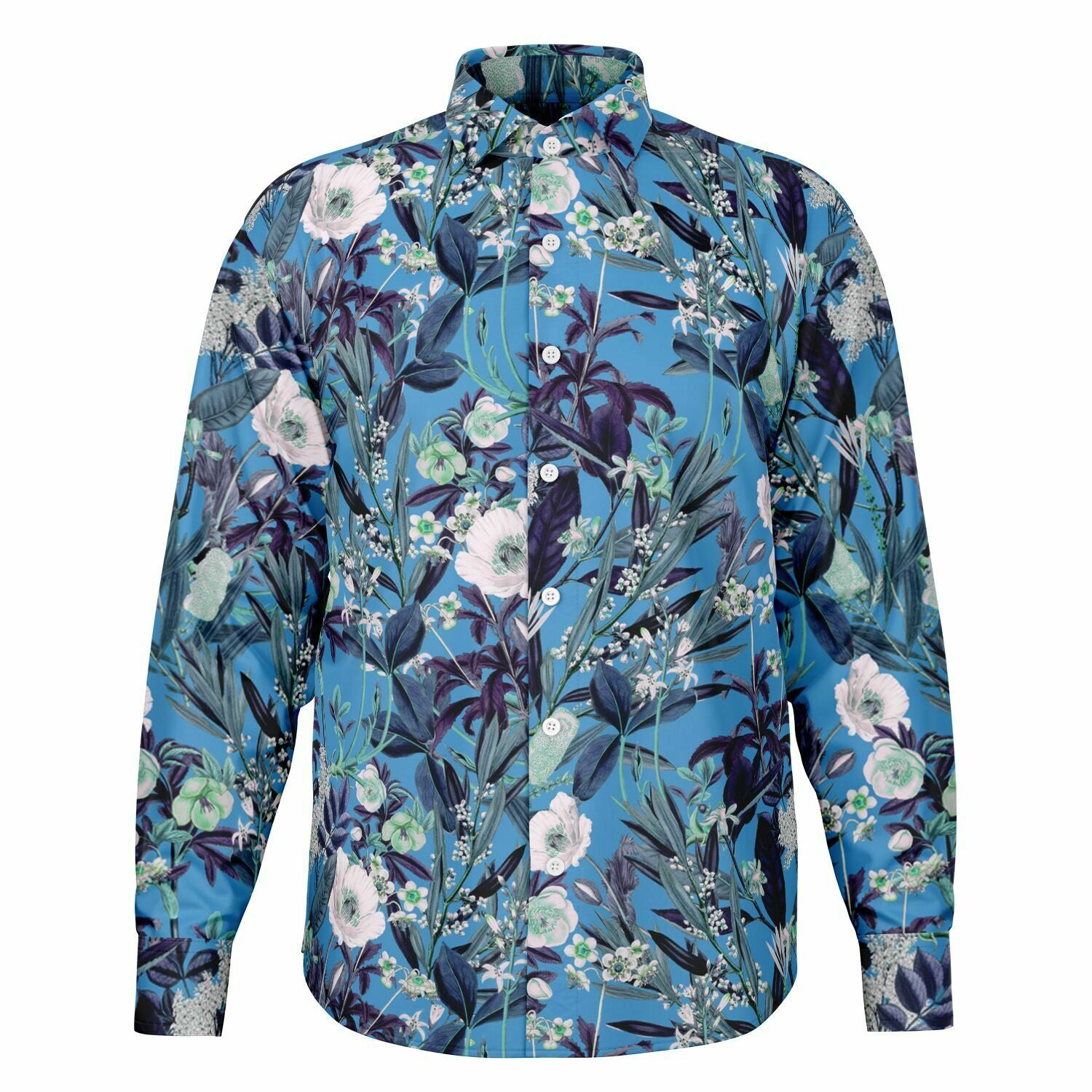 Chemise Homme Bleue Originale À Fleurs Manches Longues