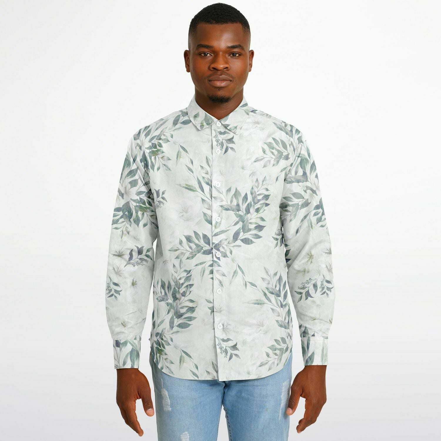 CHEMISE HOMME originale blanche  à fleurs - MANCHES LONGUES