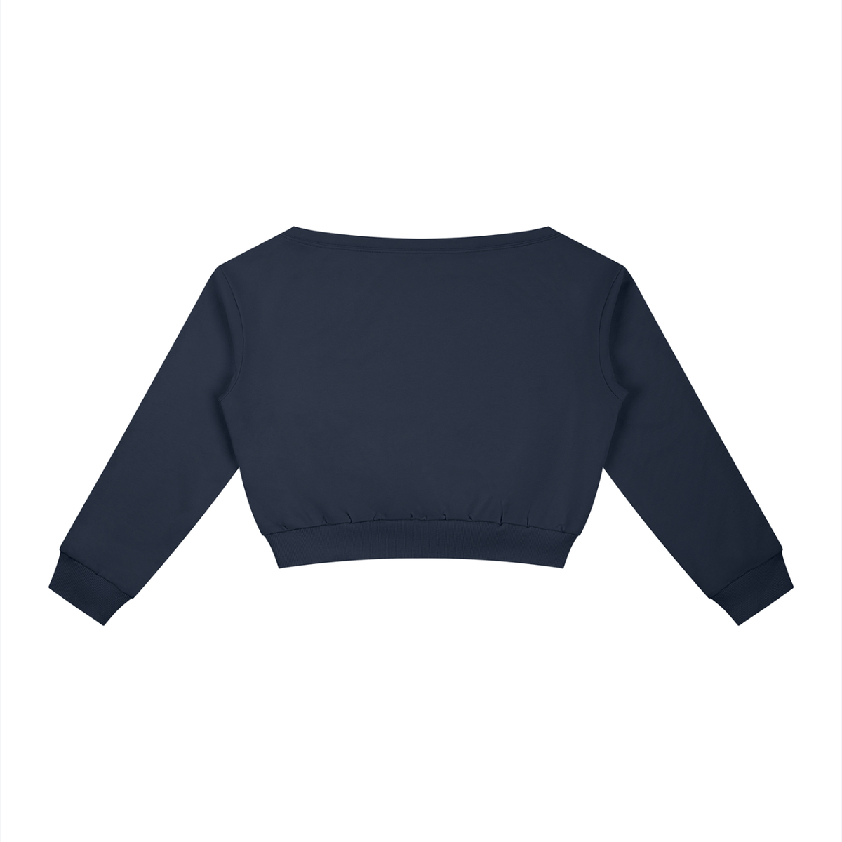 Dos du sweat épaules dénudées femme crop top bleu marine