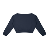 Dos du sweat épaules dénudées femme crop top bleu marine