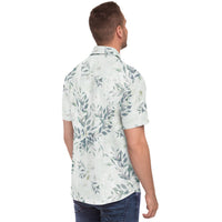 Chemise homme manches courtes blanche à feuillage vert, portée, profil droit