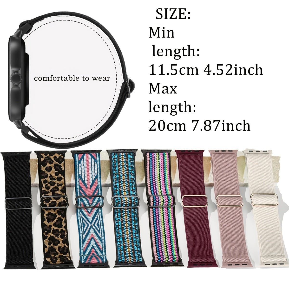 Lot de 8 bracelets Apple Watch élastiques en nylon, vue détaillée 2