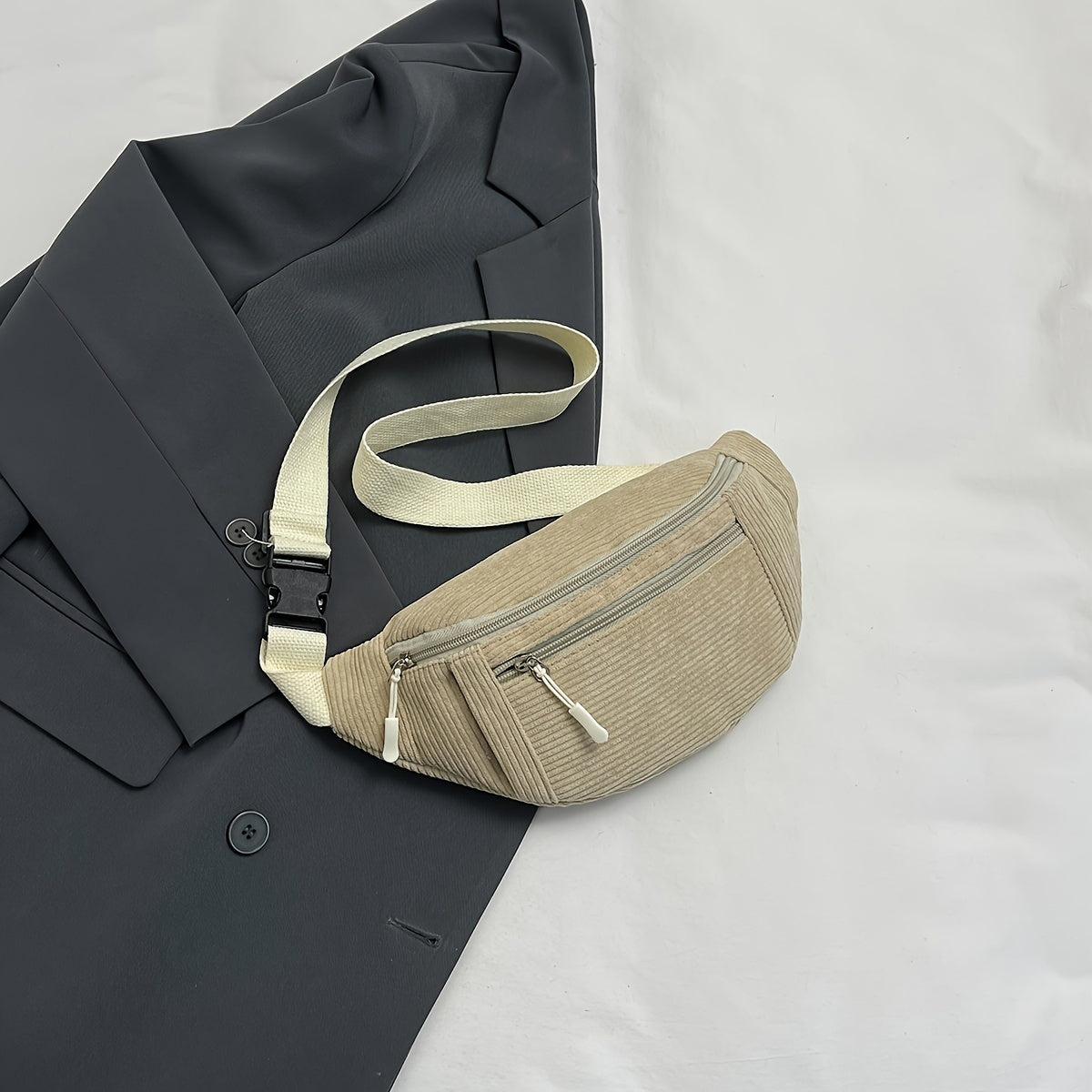 Sac banane velours côtelé beige – vue 10