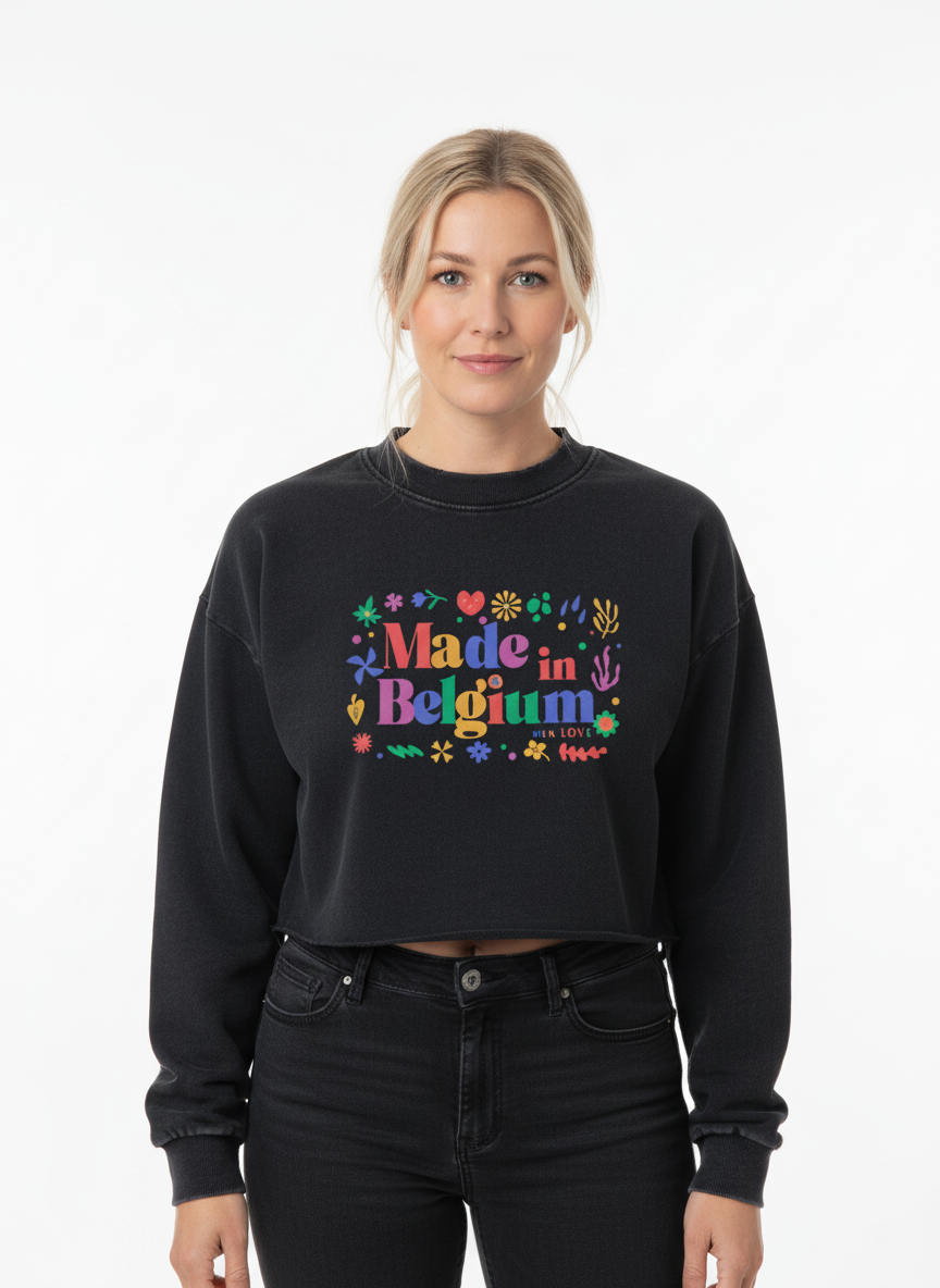 Sweat-shirt court Snow Washed Raw Edge - "MADE IN BELGIUM WITH LOVE"