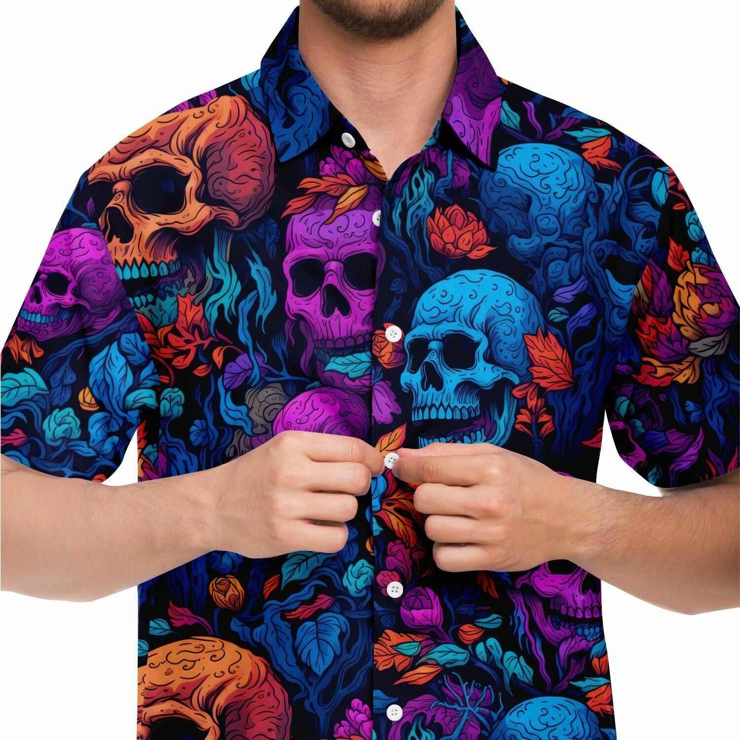 t-shirt homme têtes de mort fluo