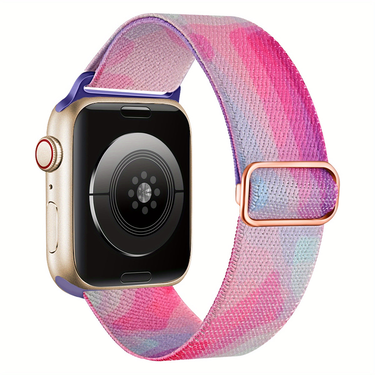 Bracelet Apple Watch en nylon motif peinture, coloris rose et violet