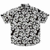 Chemise homme manches courtes noir et blanc à grandes fleurs, vue de face à plat