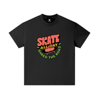 T-shirt enfant oversized Skate All Day en noir - lettrage corail vert et jaune