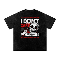 T-shirt oversized noir délavé I Don't Care Anymore - crâne et doigt levé imprimés au dos