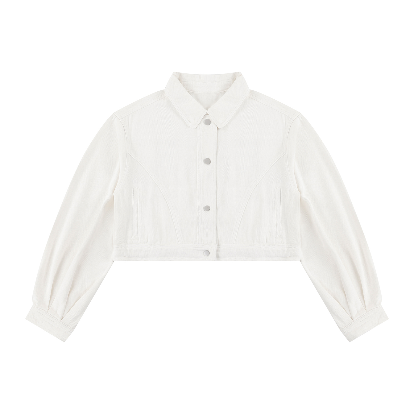 Packshot face de la veste en jean crop original femme blanc