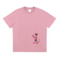 T-shirt oversized rose - panthère rose cartoon à lunettes noires imprimée en bas à droite