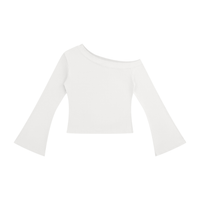 T-shirt femme asymétrique épaule dénudée crop top blanc, vue de face