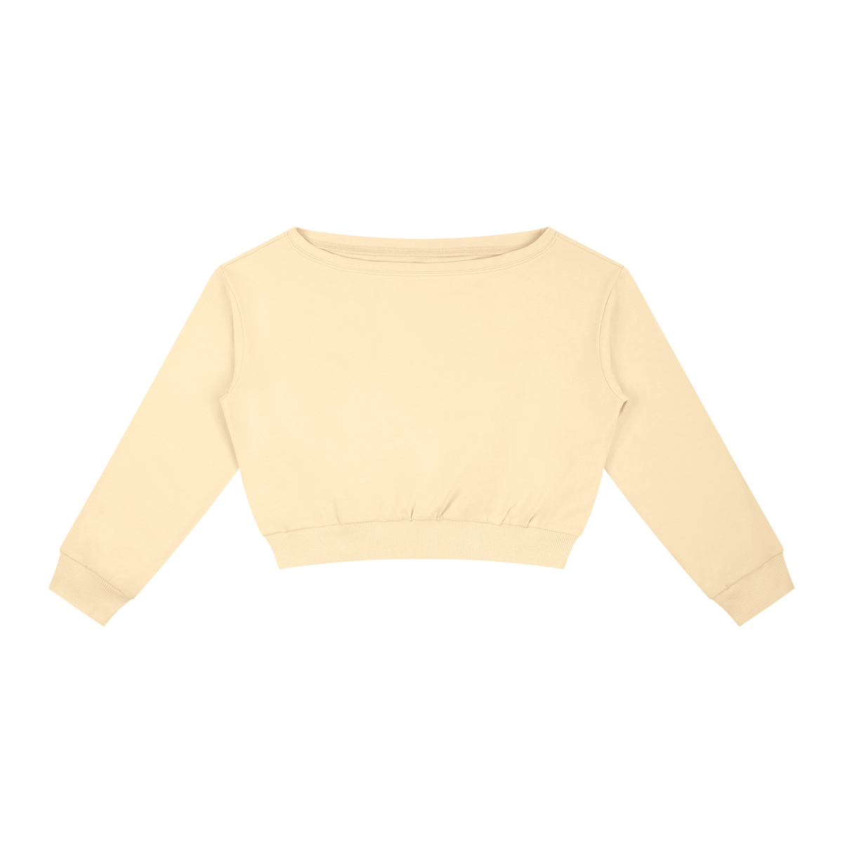 Sweat épaules dénudées femme crop top jaune beurre, vue de face
