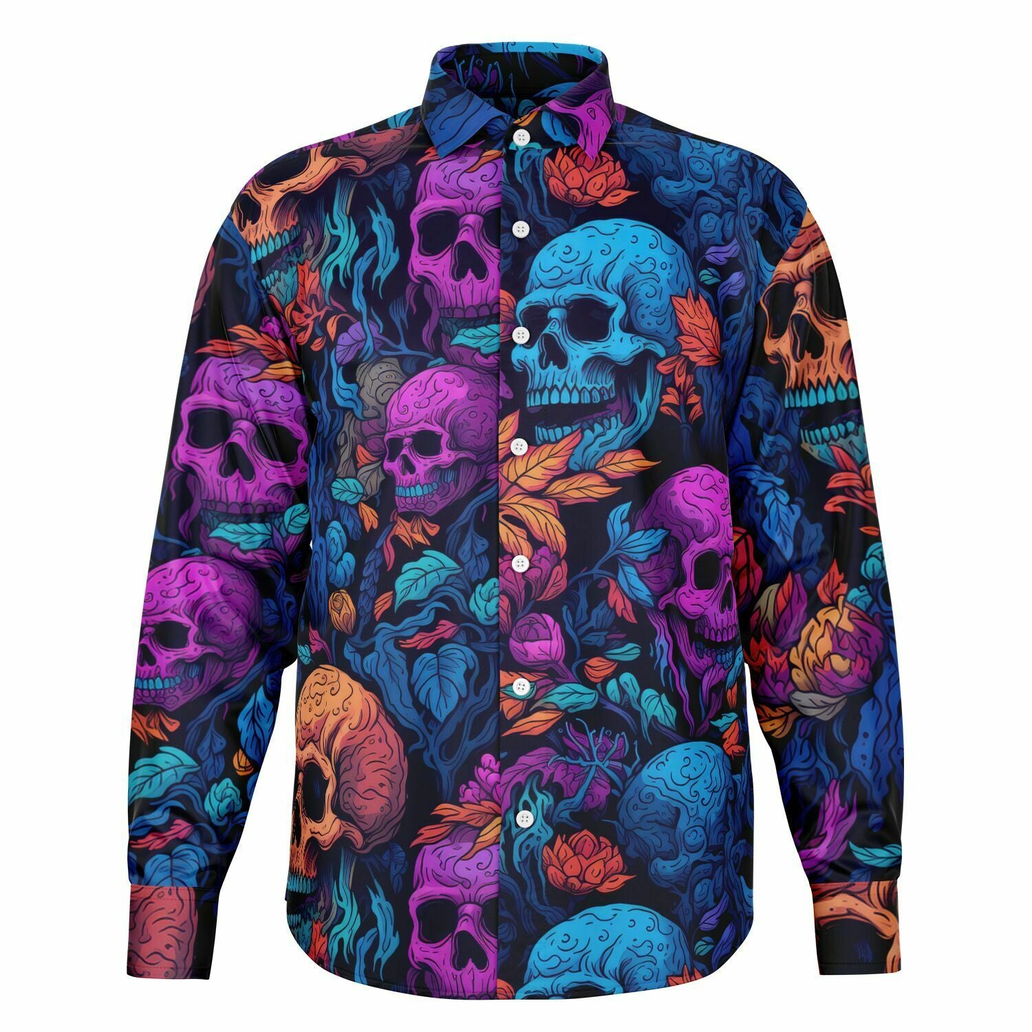 Chemise homme manches longues - Têtes de morts fluo