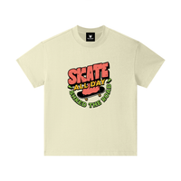 T-shirt enfant oversized Skate All Day en beige clair - imprimé skateboard cartoon