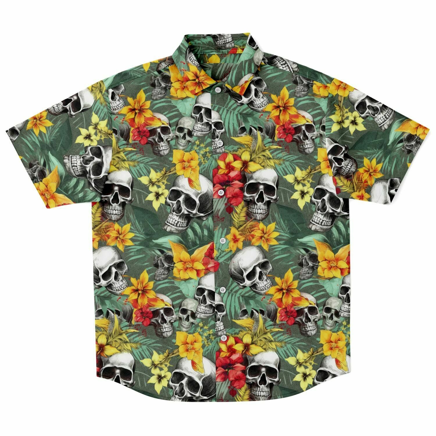 Chemise Homme Manches Courtes - Têtes De Morts - Fleurs