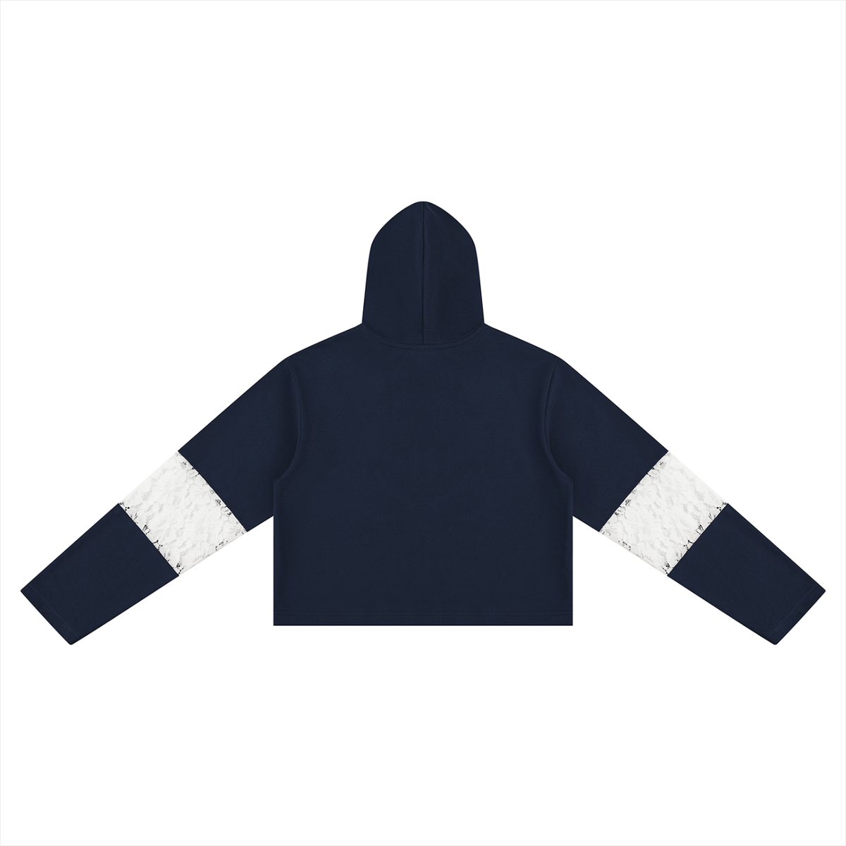 Dos du hoodie crop top femme dentelle bleu marine