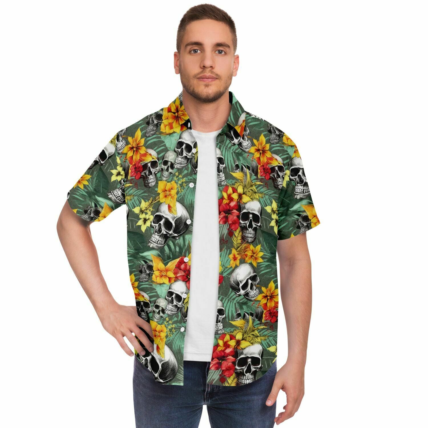 chemise à fleurs et têtes de morts pour homme