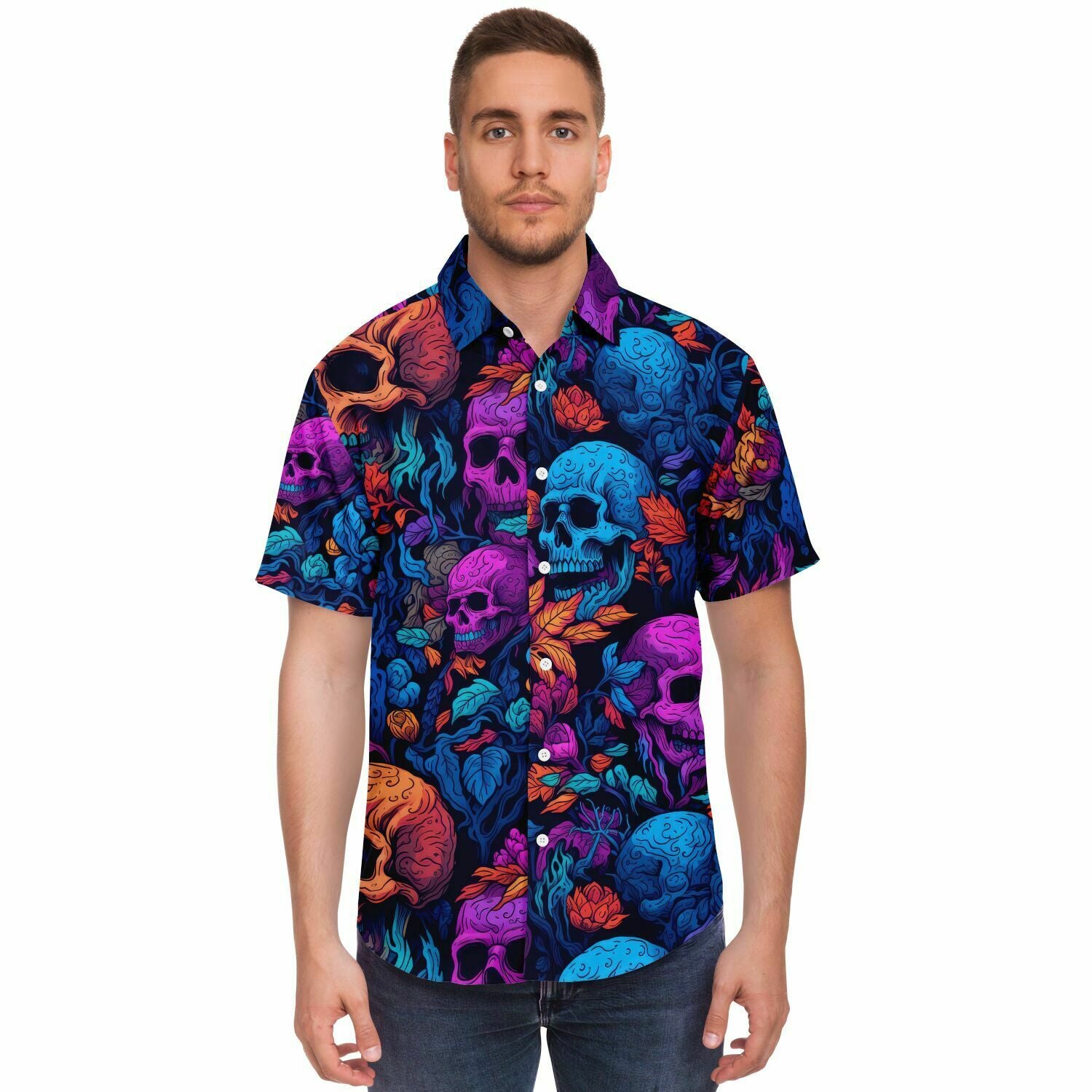 chemise originale homme tête de mort fluo