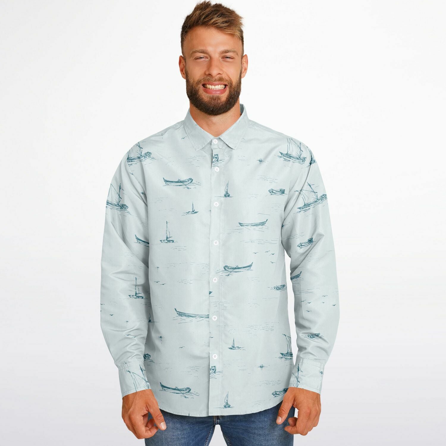 CHEMISE HOMME BLEU CIEL - MANCHES LONGUES à bateaux