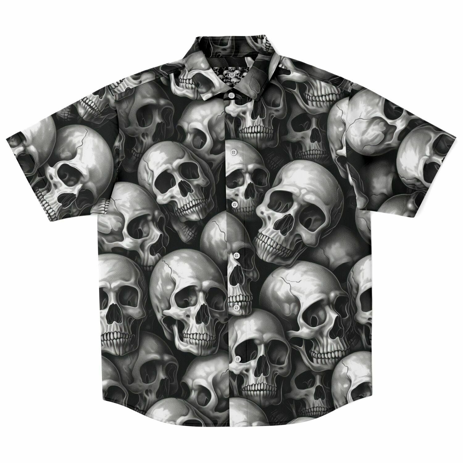 Chemise Homme Manches Courtes - Têtes De Morts Noir Et Blanc