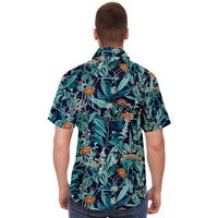 Chemise homme manches courtes jungle bleu canard, portée, vue de dos